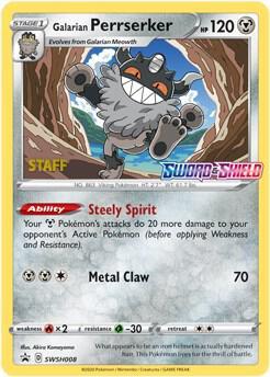Galarian Perrserker (SWSH008) (Staff Prerelease Promo) — Sword & Shield: Black Star Promos