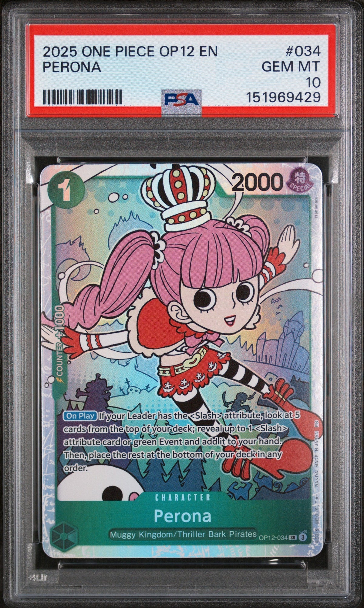 Graded 2025 One Piece Perona #034 OP12 Legacy of the Master PSA 10 Gem Mint
