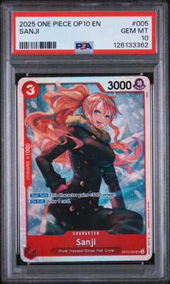 Graded 2025 One Piece EN Sanji #005 OP10 Royal Blood PSA 10 Gem Mint