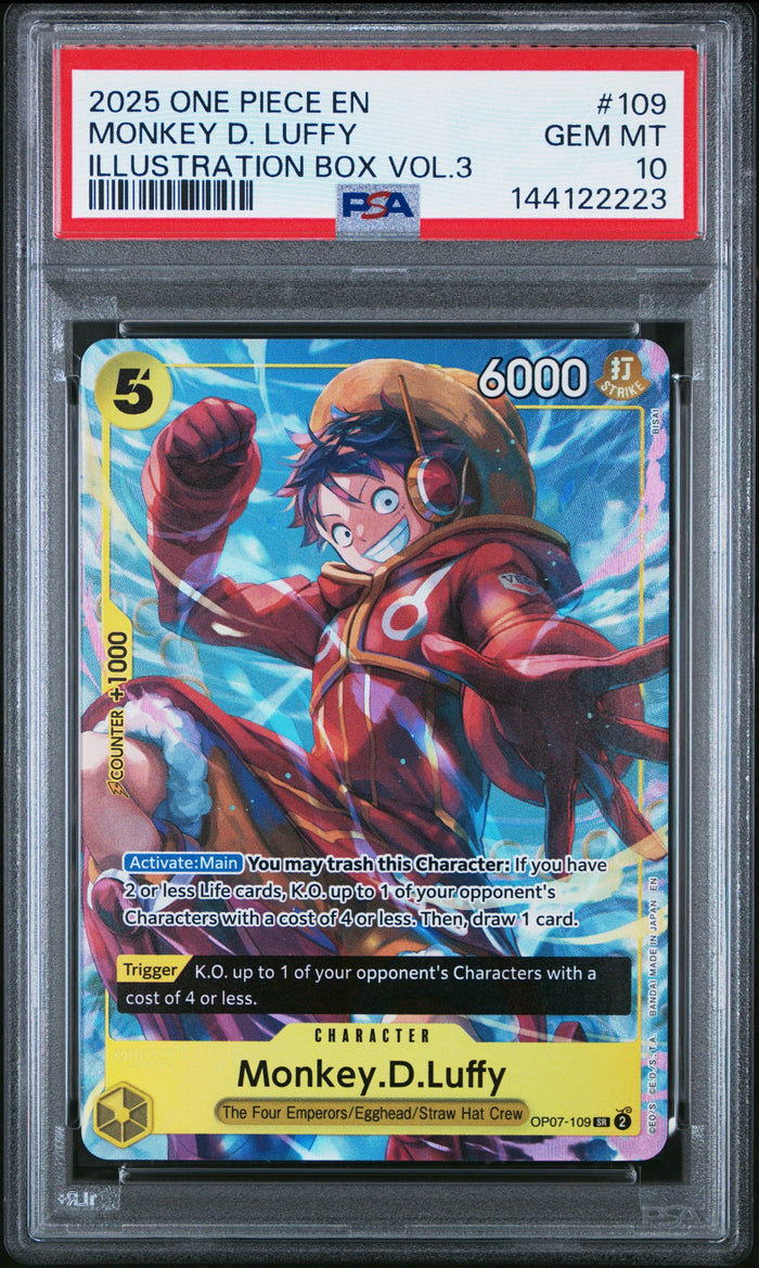 Graded 2025 One Piece Monkey D Luffy #109 Promos Illustration Box Vol 3 PSA 10 Gem Mint